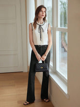 MOTF PREMIUM CONTRAST LACE TRIM TIE NECK FRILL MOCK NECK FOLD PLEATED BLOUSE